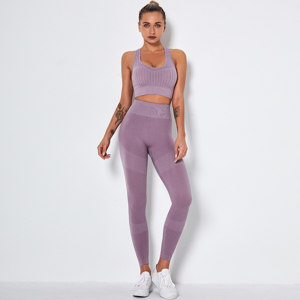 Women's Sportswear Seamless Yoga Set Gym Clothing Sports Suits Fitness Bra Crop Top Legging Long Sleeve Shirt Fitness Shorts Set