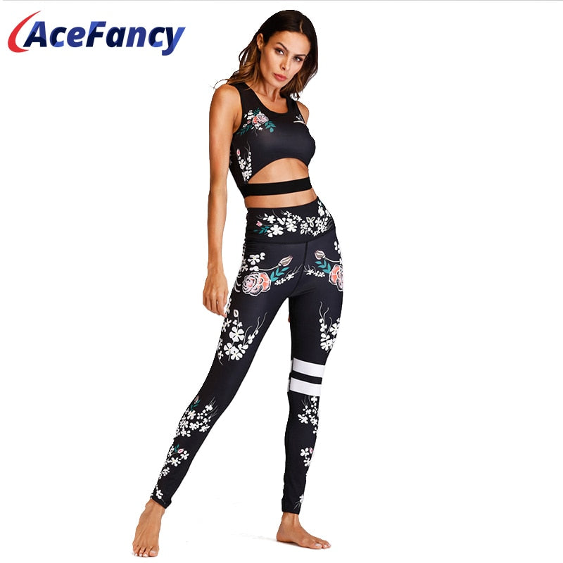 Acefancy Yoga Set Fitness Print Leggings Push Up Crop Rop  Bra Clothing Gym Woman ZC1792 Fitness Sets Sport Wear Outfit  Women