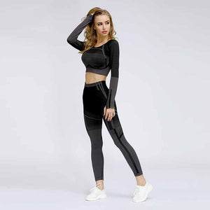 Seamless Yoga Set Women Fitness Clothing Sportswear Booty Gym Leggings Long Sleeve Fitness Crop Top 2 Piece Workout Set