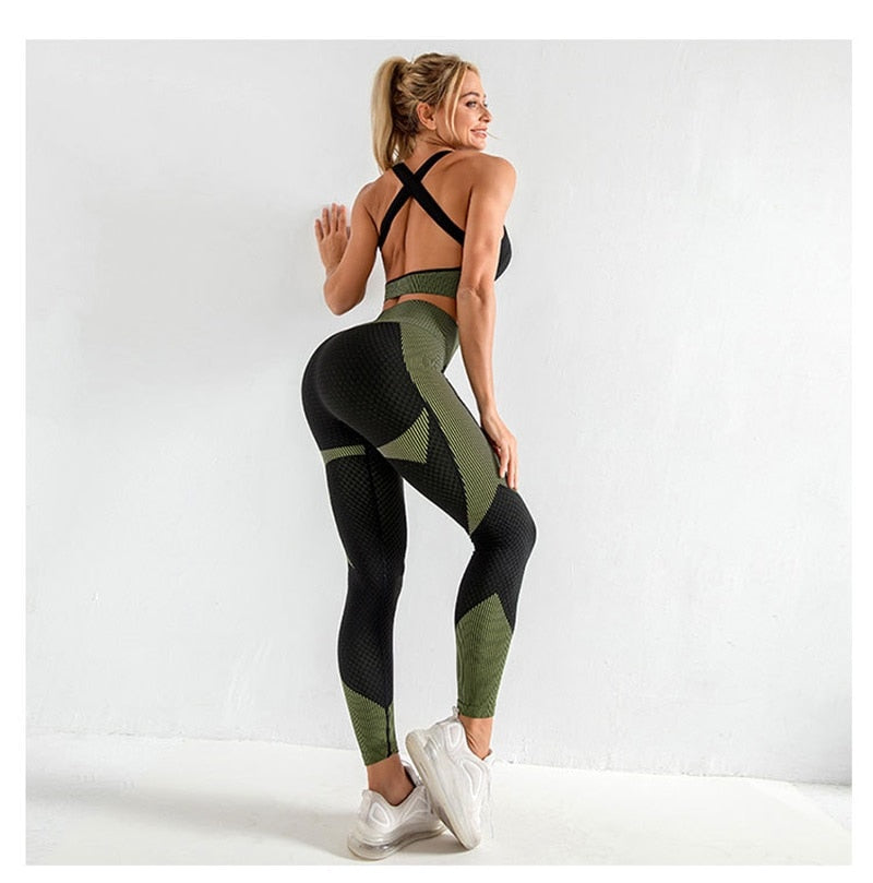 Women Seamless Gym Set Fitness Sports Suits GYM Cloth Fitness Long Sleeve Shirts High Waist Running Leggings Workout Clothing
